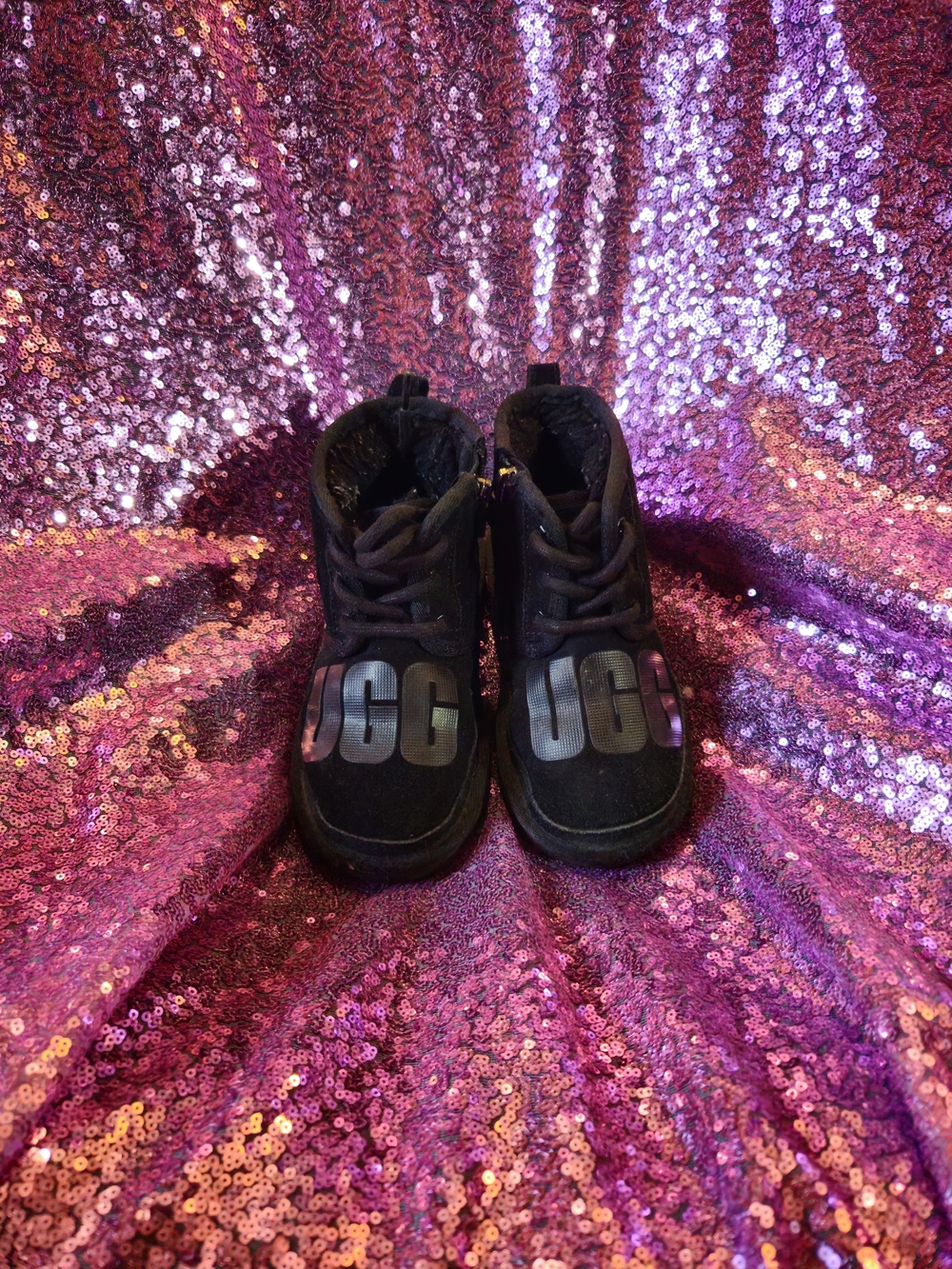 UGG Black Logo Lace-Up Boots